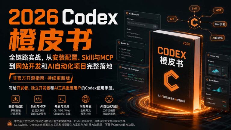 （20105期）2026Codex橙皮书：全链路实战，从安装配置、Skill与MCP到网站开发和AI自动化项目完整落地