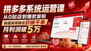 （20124期）拼多多系统运营课(更新8月)，从0起店到爆款复制，快速实现稳定日销千单，月利润破5万