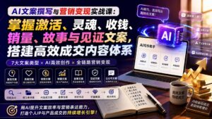 （20126期）AI文案撰写与营销变现实战课：掌握激活、灵魂、收钱、销量、故事与见证文案，搭建高效成交内容体系