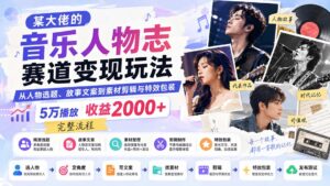（20121期）某大佬的音乐人物志赛道变现玩法：从人物选题、故事文案到素材剪辑与特效包装，5万播放收益2000+完整流程
