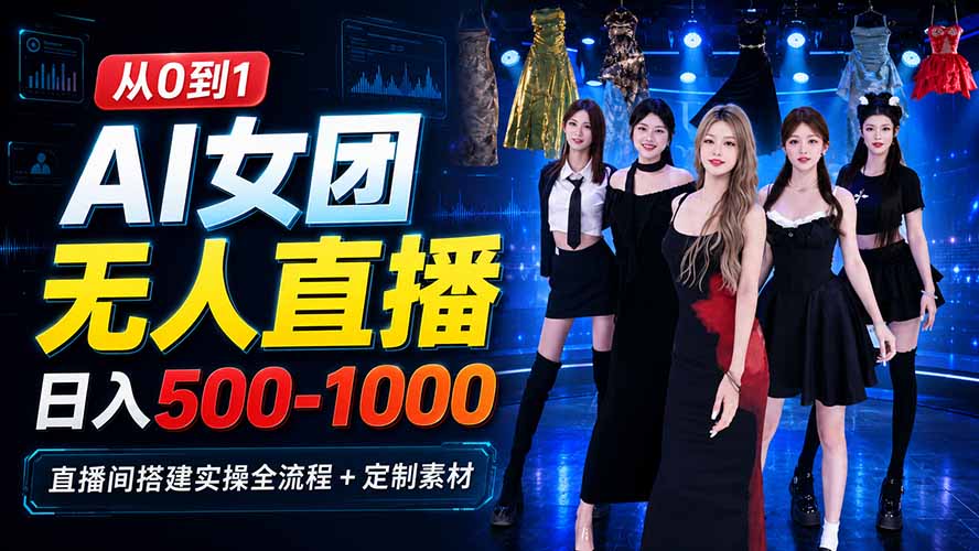 (20051期)AI 女团无人直播,躺入500‑1000每天,直播间搭建实操全流程+定制素材 (20051期)AI 女团无人直播,躺入500‑1000每天,直播间搭建实操全流程+定制素材