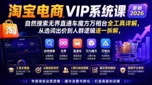 (20035期)淘宝电商VIP系统课-更新8月;自然搜索无界直通车魔方万相台全工具详解,从选词出价到人群逻辑逐一拆解