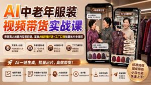 （20198期）AI中老年服装视频带货实战课：无需真人出镜与实景拍摄，掌握AB剧情对话+工厂口播批量出片全流程