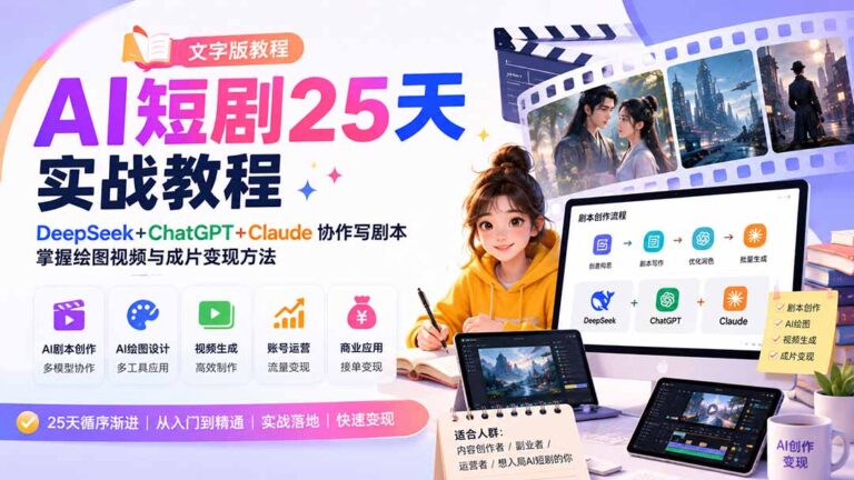 （20225期）AI短剧25天实战教程（文字版教程）：DeepSeek+ChatGPT+Claude协作写剧本，掌握绘图视频与成片变现方法
