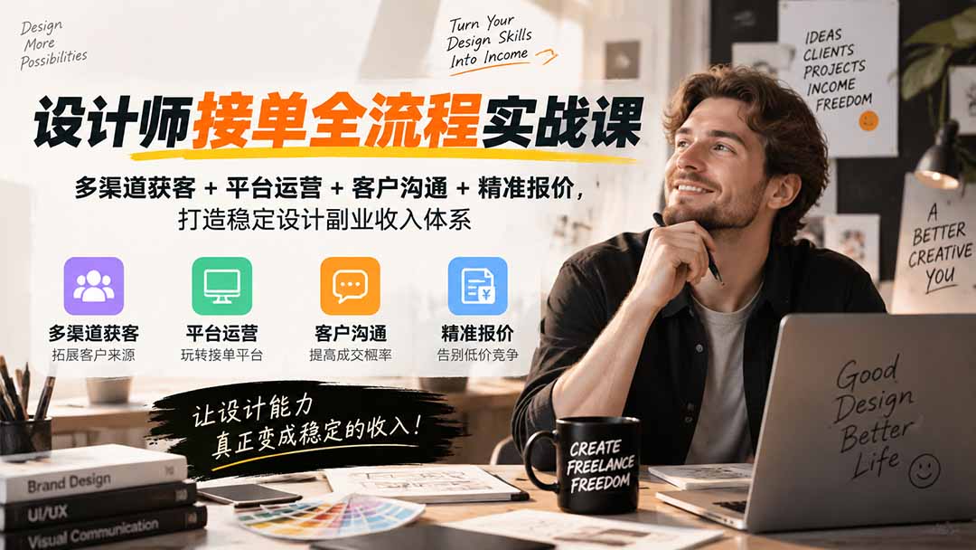 (20563期)设计师接单全流程实战课-无水印|多渠道获客+平台运营+客户沟通+精准报价,打造稳定设计副业收入体系 (20563期)设计师接单全流程实战课-无水印|多渠道获客+平台运营+客户沟通+精准报价,打造稳定设计副业收入体系