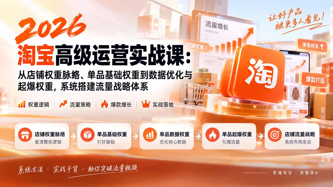 (20409期)2026淘宝高级运营实战课:从店铺权重脉络、单品基础权重到数据优化与起爆权重,系统搭建流量战略体系 (20409期)2026淘宝高级运营实战课:从店铺权重脉络、单品基础权重到数据优化与起爆权重,系统搭建流量战略体系