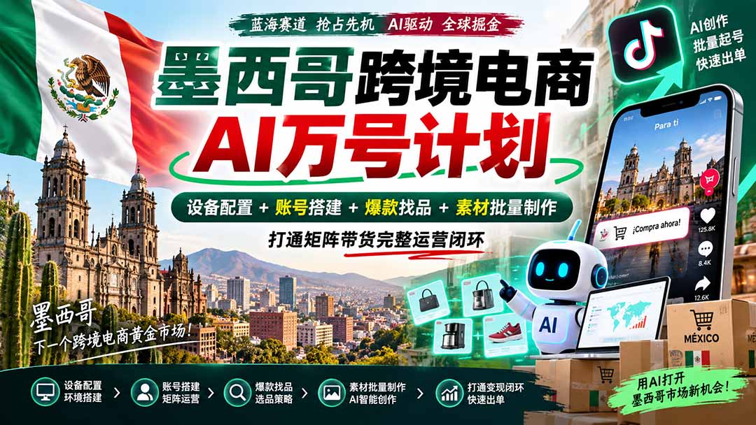 (20500期)墨西哥AI跨境电商万号筹划|装置配置+账号搭建+爆款找品+素材批量制作,打通矩阵带货完备运营闭环 (20500期)墨西哥AI跨境电商万号筹划|装置配置+账号搭建+爆款找品+素材批量制作,打通矩阵带货完备运营闭环