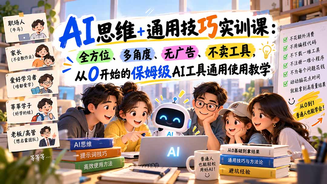AI思维+通用技巧实训课:全方位、多角度、无广告、不卖工具,从0开始的保姆级AI工具通用使用教学 AI思维+通用技巧实训课:全方位、多角度、无广告、不卖工具,从0开始的保姆级AI工具通用使用教学