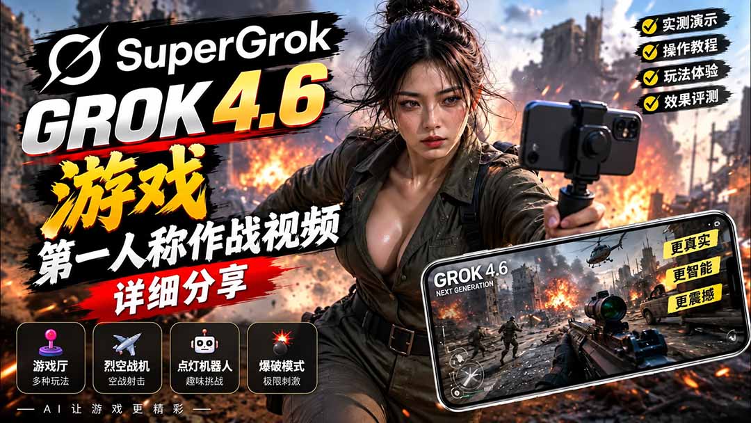 (20502期)Grok 4.6 也能做游戏?第一人称作战短片实测|玩法细致讲解 (20502期)Grok 4.6 也能做游戏?第一人称作战短片实测|玩法细致讲解