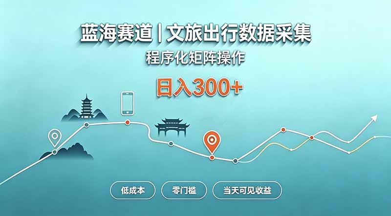 （20478期）蓝海赛道 文旅出行数据采集 程序化矩阵操作 低成本 零门槛 当天可见收益 日入300+