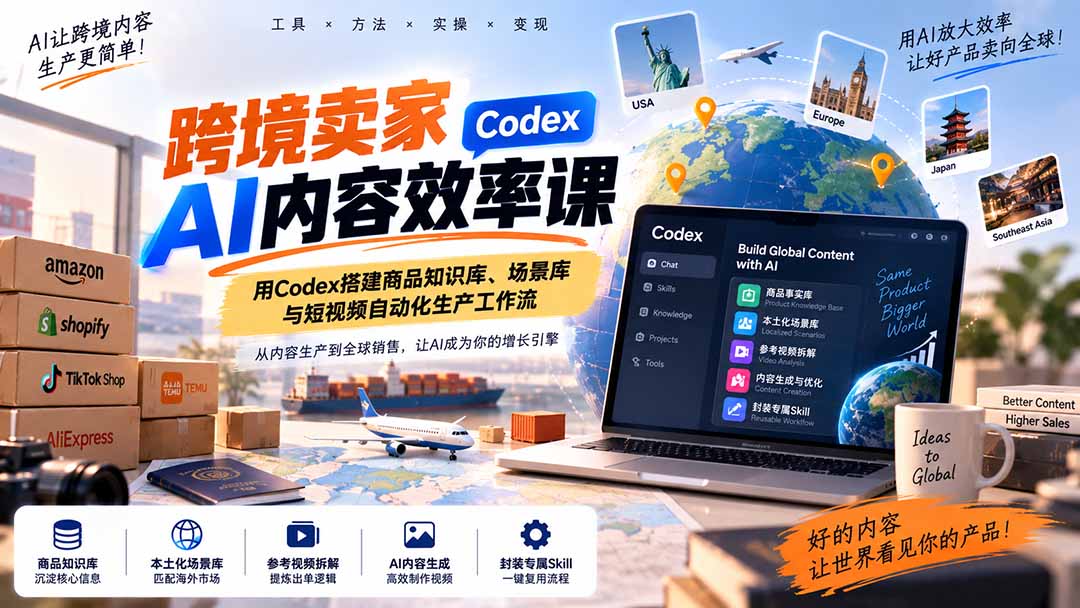 (20595期)跨境卖家AI内容效率课:用Codex搭建商品知识库、场景库与短视频自动化生产工作流 (20595期)跨境卖家AI内容效率课:用Codex搭建商品知识库、场景库与短视频自动化生产工作流