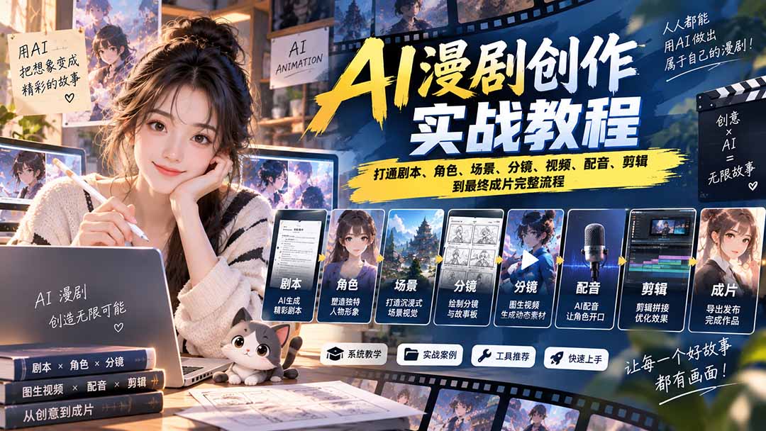 (20597期)2026 AI漫剧创作实战教程:打通剧本、角色、场景、分镜、视频、配音、剪辑到最终成片完整流程 (20597期)2026 AI漫剧创作实战教程:打通剧本、角色、场景、分镜、视频、配音、剪辑到最终成片完整流程