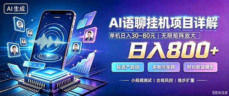 （20314期）AI语聊挂机，日入800+，适用个人副业，工作室矩阵操作