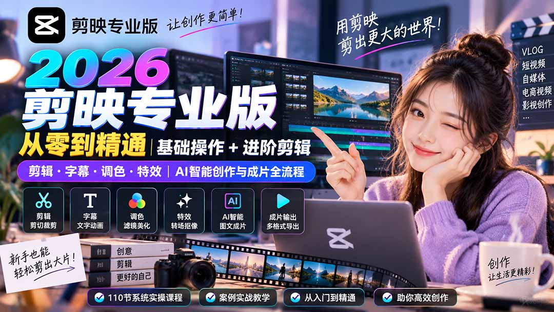 (20276期)2026剪映专业版从零到精通|基础操作+进阶剪辑|剪辑·字幕·调色·特效|AI智能创作与成片全流程 (20276期)2026剪映专业版从零到精通|基础操作+进阶剪辑|剪辑·字幕·调色·特效|AI智能创作与成片全流程
