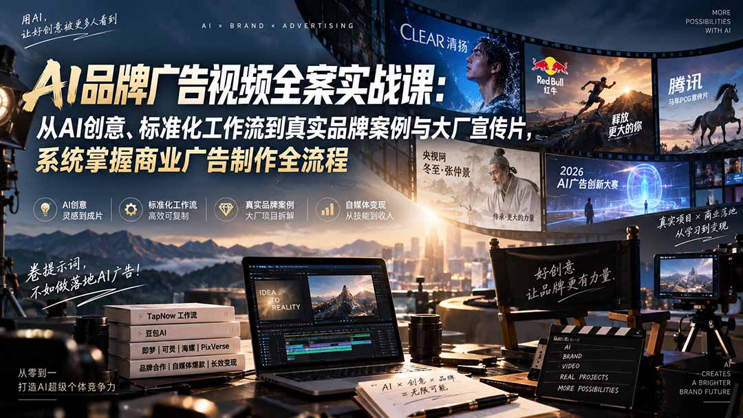 (20392期)AI品牌广告视频全案实战课:从AI创意、标准化工作流到真实品牌案例与大厂宣传片,系统掌握商业广告制作全流程 (20392期)AI品牌广告视频全案实战课:从AI创意、标准化工作流到真实品牌案例与大厂宣传片,系统掌握商业广告制作全流程