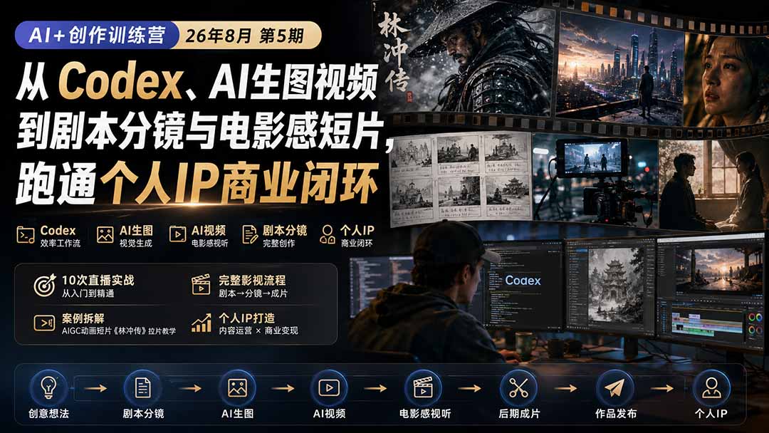 (20348期)AI+创作训练营26年第5期-更新:从Codex、AI生图视频到剧本分镜与电影感短片,跑通个人IP商业闭环 (20348期)AI+创作训练营26年第5期-更新:从Codex、AI生图视频到剧本分镜与电影感短片,跑通个人IP商业闭环