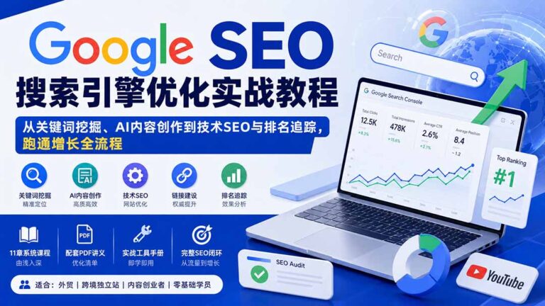 （20241期）Google SEO搜索引擎优化实战教程：从关键词挖掘、AI内容创作到技术SEO与排名追踪，跑通增长全流程