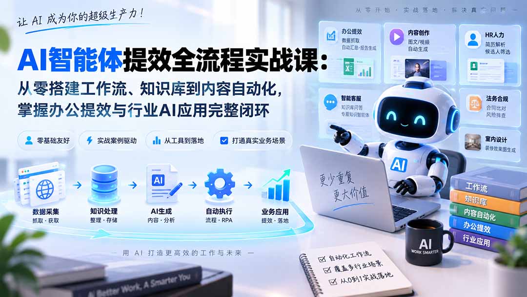 (20260期)AI智能体提效全流程实战课:从零搭建工作流、知识库到内容自动化,掌握办公提效与行业AI应用完整闭环 (20260期)AI智能体提效全流程实战课:从零搭建工作流、知识库到内容自动化,掌握办公提效与行业AI应用完整闭环