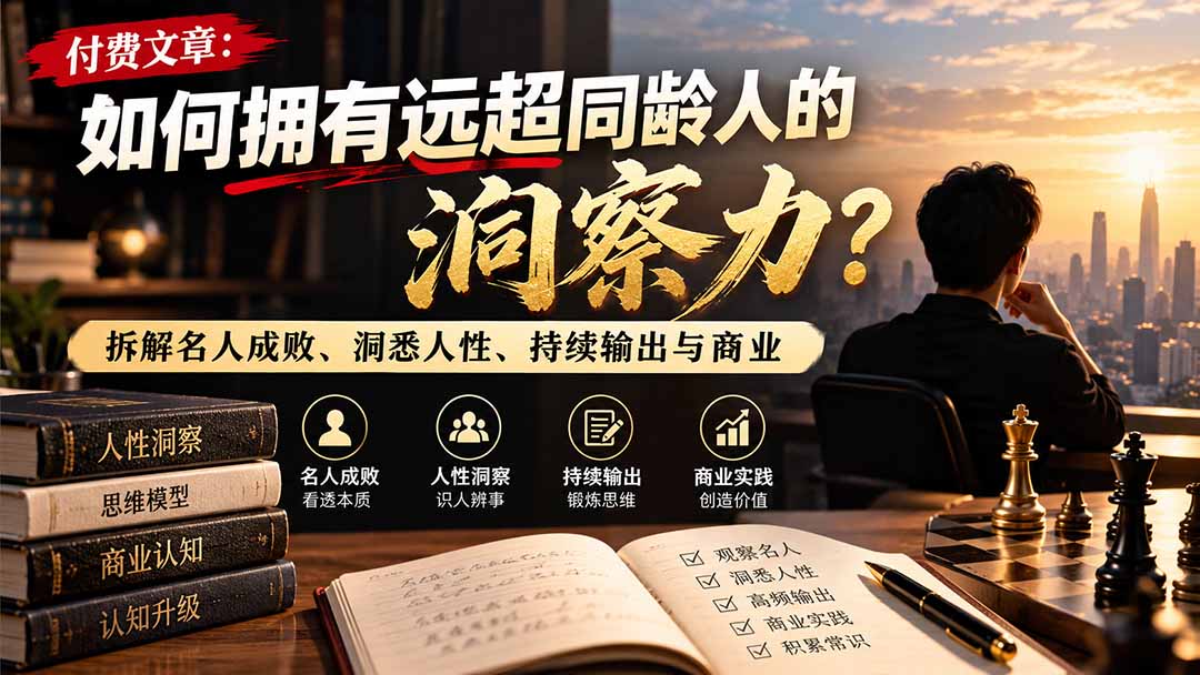 付费文章:如何拥有远超同龄人的洞察力?拆解名人成败、洞悉人性、持续输出与商业实践 付费文章:如何拥有远超同龄人的洞察力?拆解名人成败、洞悉人性、持续输出与商业实践