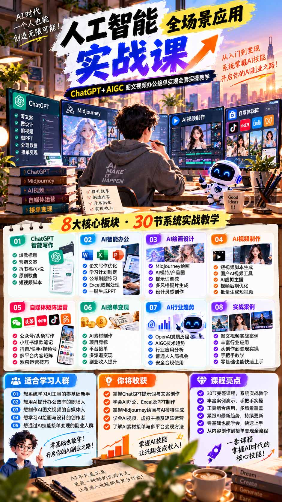 一个人掌握AI写作设计剪辑全套技能:从ChatGPT办公、AI绘画到虚拟主播、自媒体运营及接单变现 一个人掌握AI写作设计剪辑全套技能:从ChatGPT办公、AI绘画到虚拟主播、自媒体运营及接单变现