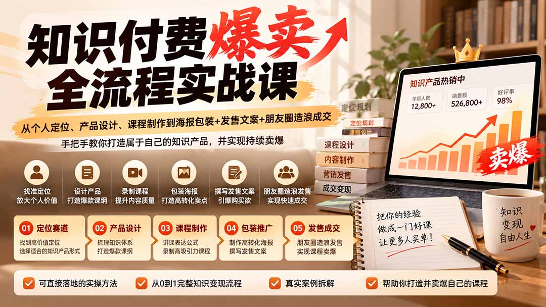 【无水印】知识付费爆卖全流程实战课:从个人定位、产品设计、课程制作到海报包装+发售文案+朋友圈造浪成交 【无水印】知识付费爆卖全流程实战课:从个人定位、产品设计、课程制作到海报包装+发售文案+朋友圈造浪成交