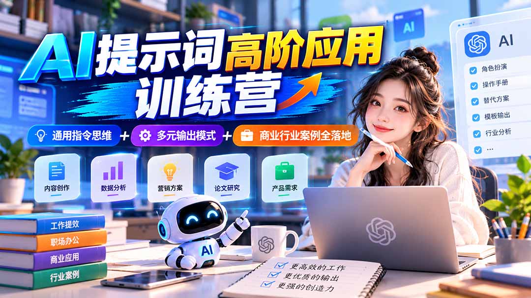【无水印】AI提示词高阶应用训练营｜通用指令思维+多元输出模式+商业行业案例全落地