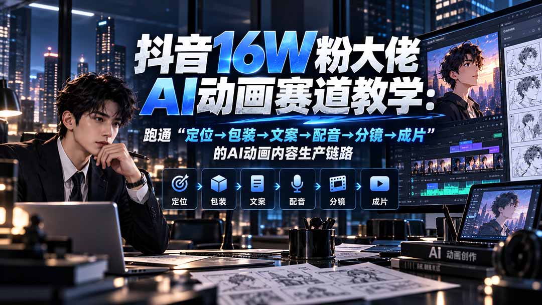 抖音16W粉大佬规则门禁AI动画赛道教学:跑通“定位→包装→文案→配音→分镜→成片”的AI动画内容生产链路 抖音16W粉大佬规则门禁AI动画赛道教学:跑通“定位→包装→文案→配音→分镜→成片”的AI动画内容生产链路