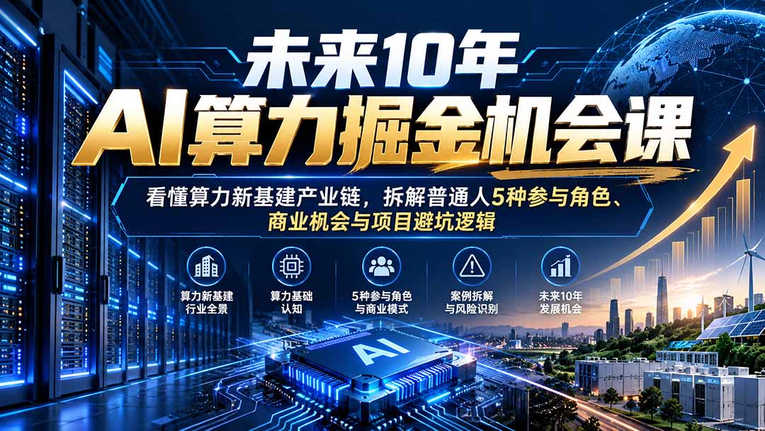 未来10年AI算力掘金机会课:看懂算力新基建产业链,拆解普通人5种参与角色、商业机会与项目避坑逻辑 未来10年AI算力掘金机会课:看懂算力新基建产业链,拆解普通人5种参与角色、商业机会与项目避坑逻辑