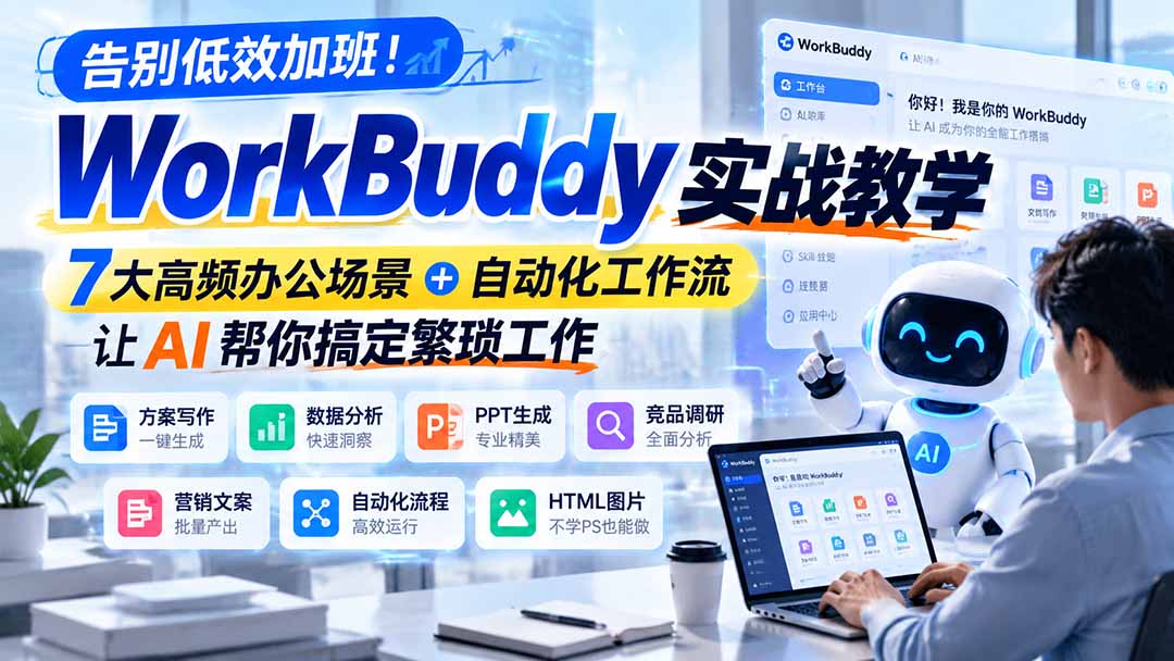 告别低效加班!WorkBuddy实战教学,7大高频办公场景+自动化工作流,让AI帮你搞定繁琐工作 告别低效加班!WorkBuddy实战教学,7大高频办公场景+自动化工作流,让AI帮你搞定繁琐工作